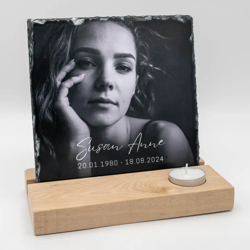 Houten voet - Gedenktegel Rechthoek en vierkant - Theelicht